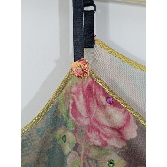Michal Negrin Floral Cami Top Embellished Jewels Baroque Boho Chic Y2K Rare Sz M - Picture 4 of 15